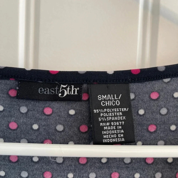 East 5th Black Scoop Neck Flutter Sleeve Blouse with Pink & White Polka Dots - Picture 4 of 4